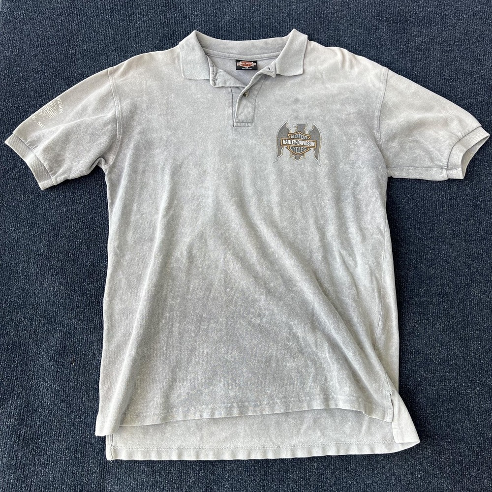 Harley-Davidson Polo Shirt Mens Medium Gray Made USA Bar & Shield R.K.‎ Stratman